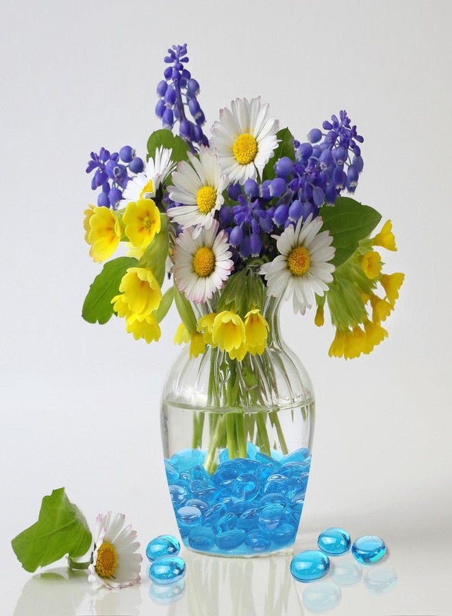 FANTIAN مجموعة فانتيان من كرات زجاجية زرقاء مسطحة بوزن 1 رطل، 100 قطعة من خرز الحصى الزجاجي، أحجار كريمة زجاجية مزخرفة للأحواض الزجاجية، وأحواض الأسماك، وأحواض الطيور، والحرف اليدوية الزهرية، وقطع الزينة المركزية، ومواقد النار - Image 4